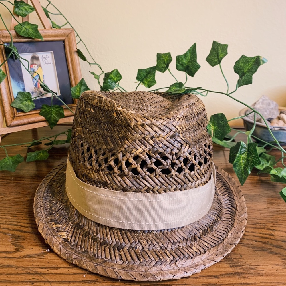 Wood Woven Hat with Tan Ribbon (unisex)